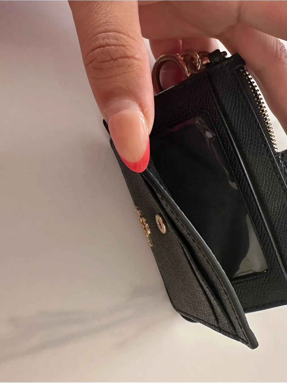 Coach Black Leather Card Case with Gold Hardware and Keyring - Picture 2 of 4